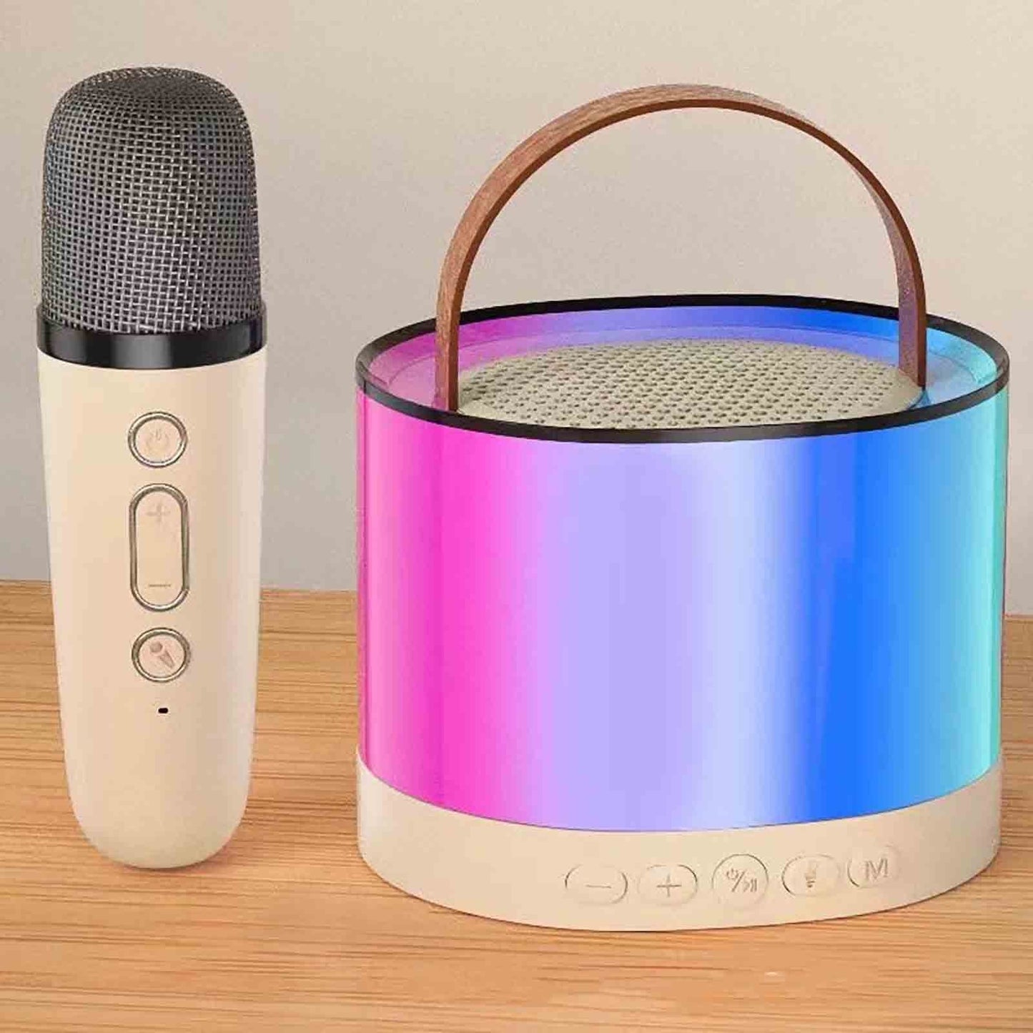 Home Supplies Nagar 2Pcs Mini Wireless Mic with 1Pcs Mini Bluetooth Speaker,RGB Lights with Changing Modes, 5 Voice Change Effects, 8Hrs Playtime, Bluetooth V5.1 for Child Home Gift-Multicolor