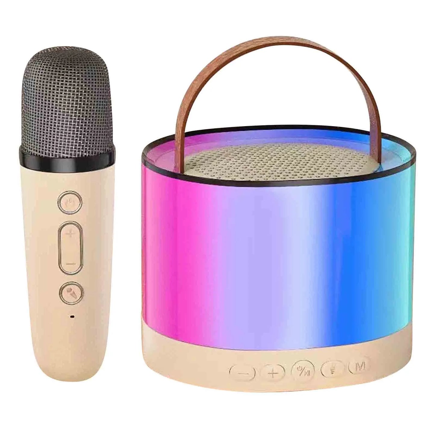 Home Supplies Nagar 2Pcs Mini Wireless Mic with 1Pcs Mini Bluetooth Speaker,RGB Lights with Changing Modes, 5 Voice Change Effects, 8Hrs Playtime, Bluetooth V5.1 for Child Home Gift-Multicolor