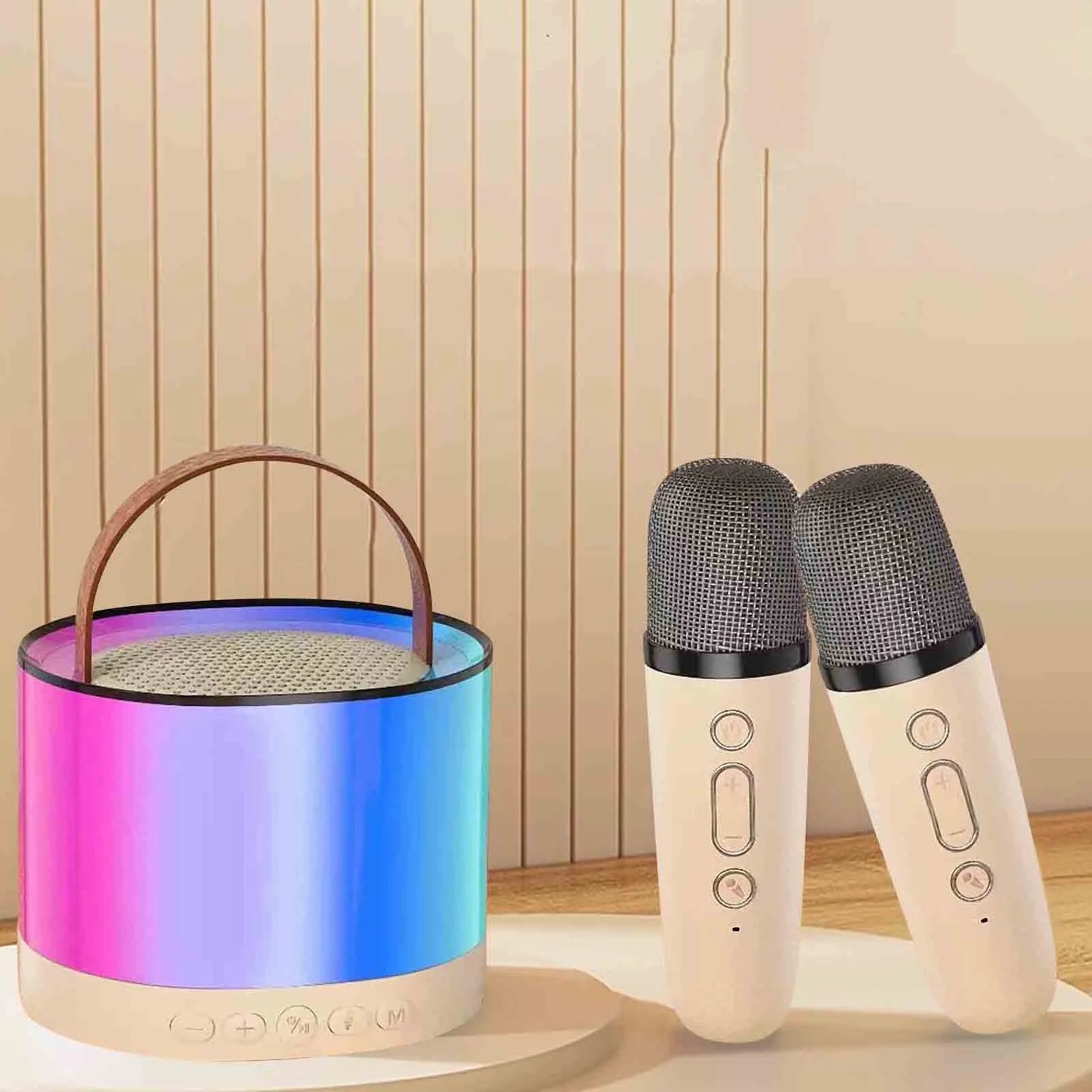 Home Supplies Nagar 2Pcs Mini Wireless Mic with 1Pcs Mini Bluetooth Speaker,RGB Lights with Changing Modes, 5 Voice Change Effects, 8Hrs Playtime, Bluetooth V5.1 for Child Home Gift-Multicolor