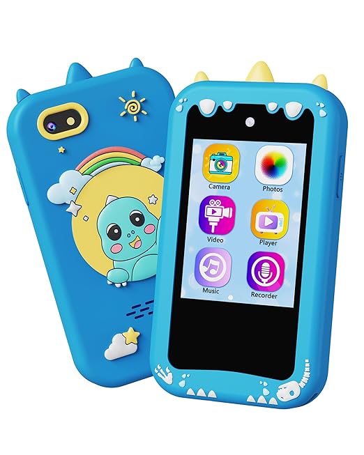 Kids Toy Smartphone for Boys, Dinosaur Play Phone Gifts and Toys for 3 4 5 6 7 Year Old, Fake Toy Phone with Touchscreen Dual Camera Story Games, Christmas, Birthday Gifts for Kids Travel Activities